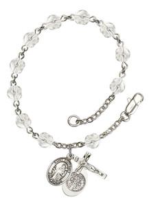 Hand Made Silver-Plated Rosary Bracelet with St. Benedict Medal Hand Made Silver-Plated Rosary Bracelet with St. Benedict Medal