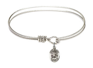 Oval Bangle Bracelet with Sterling Silver St Michael the Archangel Charm Oval Bangle Bracelet with Sterling Silver St Michael the Archangel Charm
