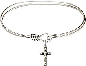 Oval Bangle Bracelet with Pewter Crucifix Charm Oval Bangle Bracelet with Pewter Crucifix Charm