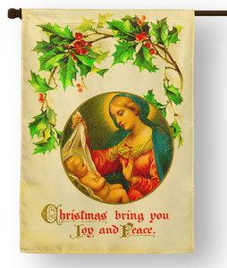 Vintage Madonna with Holly Outdoor House Flag Vintage Madonna with Holly Outdoor House Flag
