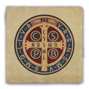 Benedictine Medal Front Tumbled Stone Coaster