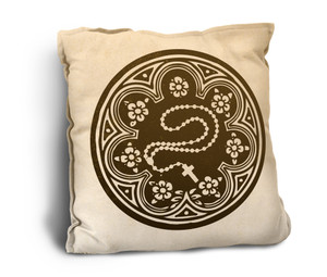 Rosary Woodcut Rustic Pillow Rosary Woodcut Rustic Pillow