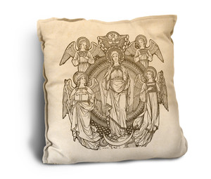 Mary, Queen of Heaven Woodcut Rustic Pillow Mary, Queen of Heaven Woodcut Rustic Pillow