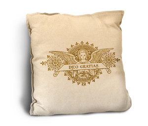 Deo Gratias Angel Woodcut Rustic Pillow Deo Gratias Angel Woodcut Rustic Pillow