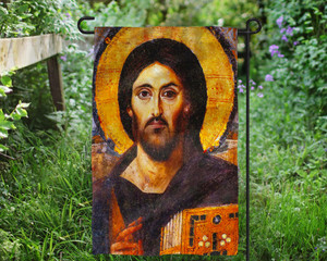 Christ Pantocrator Icon Outdoor Garden Flag Christ Pantocrator Icon Outdoor Garden Flag