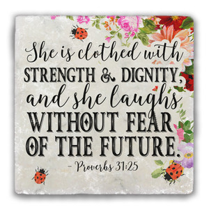 "Clothed with Strength" Tumbled Stone Tile