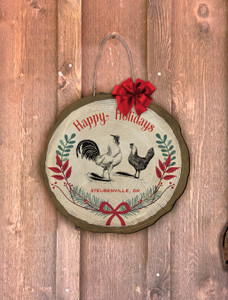 "Happy Holidays" Chickens Log End Door Hanger "Happy Holidays" Chickens Log End Door Hanger
