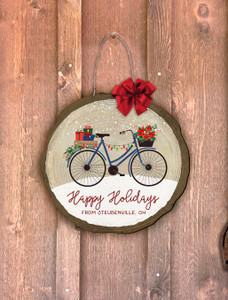 "Happy Holidays (Steubenville)" Bicycle Log End Door Hanger "Happy Holidays (Steubenville)" Bicycle Log End Door Hanger