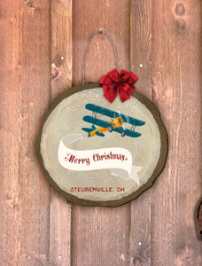 "Merry Christmas" Airplane Log End Door Hanger "Merry Christmas" Airplane Log End Door Hanger