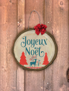 "Joyeux Noel" Deer Log End Door Hanger "Joyeux Noel" Deer Log End Door Hanger