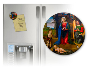 Nativity with Kneeling Angel Round Magnet Nativity with Kneeling Angel Round Magnet
