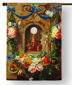 Eucharist Wreathed with Flowers House Flag Eucharist Wreathed with Flowers House Flag