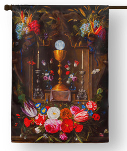 Eucharist Surrounded by Flowers House Flag Eucharist Surrounded by Flowers House Flag