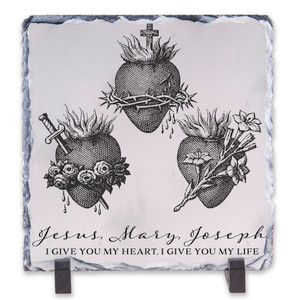 Vintage Three Hearts of the Holy Family Square Slate Tile Vintage Three Hearts of the Holy Family Square Slate Tile