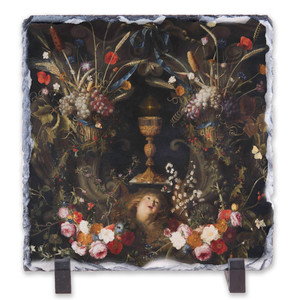 Garland Surrounding Holy Sacrament Icon Square Slate Tile