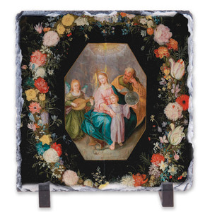 Holy Family with Flower Garland Square Slate Tile Holy Family with Flower Garland Square Slate Tile