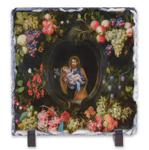 Garland of Fruit Around St. Joseph and the Christ Child Square Slate Tile Garland of Fruit Around St. Joseph and the Christ Child Square Slate Tile