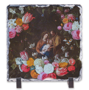 Garland of Flowers with the Holy Family Square Slate Tile Garland of Flowers with the Holy Family Square Slate Tile