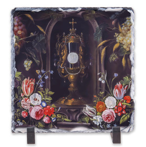 Eucharist with Flowers Square Slate Tile Eucharist with Flowers Square Slate Tile