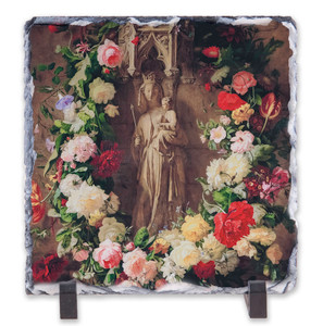 Virgin and Child with Garland Square Slate Tile Virgin and Child with Garland Square Slate Tile