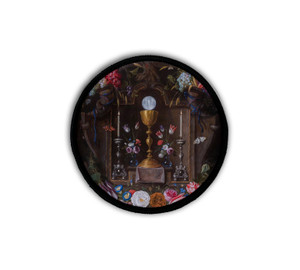 Eucharist with Garland of Flowers Circle Iron-On Patch Eucharist with Garland of Flowers Circle Iron-On Patch