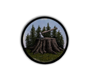 CORAGGIO Axe and Stump Colored Circle Iron-On Patch CORAGGIO Axe and Stump Colored Circle Iron-On Patch