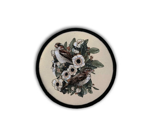 CORAGGIO Lilies and Sparrows Colored Circle Iron-On Patch CORAGGIO Lilies and Sparrows Colored Circle Iron-On Patch