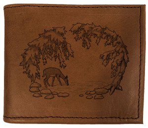 CORAGGIO Deer at the Stream Bi-Fold Leather Wallet CORAGGIO Deer at the Stream Bi-Fold Leather Wallet