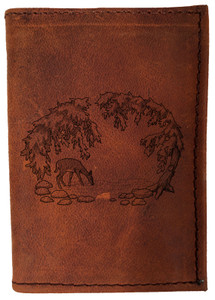 CORAGGIO Deer at the Stream Tri-Fold Leather Wallet