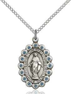 Sterling Silver Miraculous Medal Jeweled Sterling Silver Miraculous Medal Jeweled