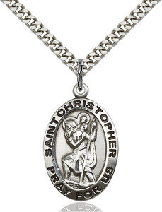 Sterling Silver St. Christopher Medal Oval D Sterling Silver St. Christopher Medal Oval D