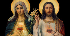 Antique Sacred and Immaculate Hearts Vinyl Bumper Sticker Antique Sacred and Immaculate Hearts Vinyl Bumper Sticker