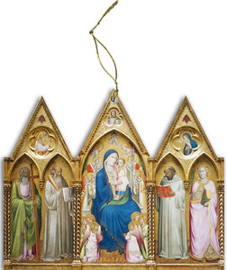Madonna Enthroned with Saints and Angels Triptych Wood Ornament Madonna Enthroned with Saints and Angels Triptych Wood Ornament