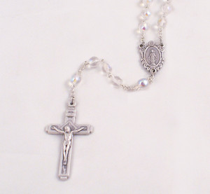 True Crystal 6mm Bead Rosary with Miraculous Medal Center True Crystal 6mm Bead Rosary with Miraculous Medal Center