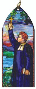 Priest Raising Cross Stained Glass Wood Ornament