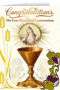 Sacred Heart Chalice First Communion Greeting Card