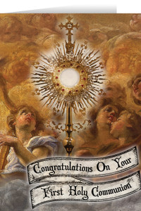 Monstrance and Angels First Communion Greeting Card Monstrance and Angels First Communion Greeting Card