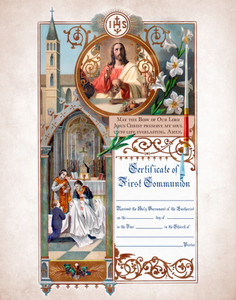 Traditional First Communion Sacrament Certificate with Priests Unframed Traditional First Communion Sacrament Certificate with Priests Unframed