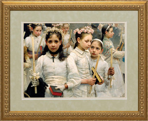 After the First Holy Communion (Detail 3 Girls) Matted - Standard Gold Framed Art