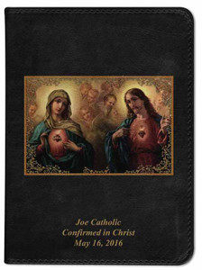 Personalized Catholic Bible with Sacred and Immaculate Hearts Cover - Black RSVCE
