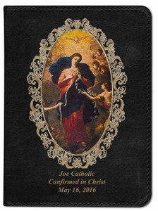 Personalized Catholic Bible with Mary Undoer of Knots Cover - Black RSVCE