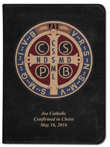 Personalized Catholic Bible with Benedictine Medal Cover - Black RSVCE