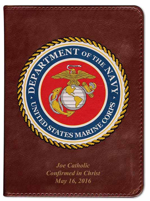 Personalized Catholic Bible with Marines Cover - Burgundy RSVCE