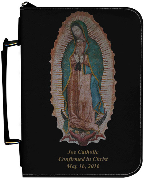 Personalized Bible Cover with Our Lady of Guadalupe Graphic - Black