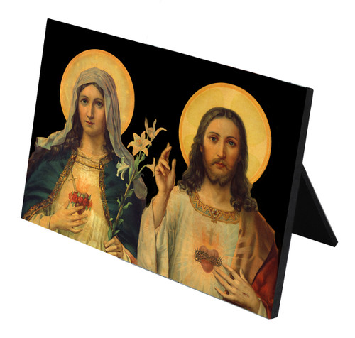 Antique Sacred & Immaculate Hearts Horizontal Desk Plaque