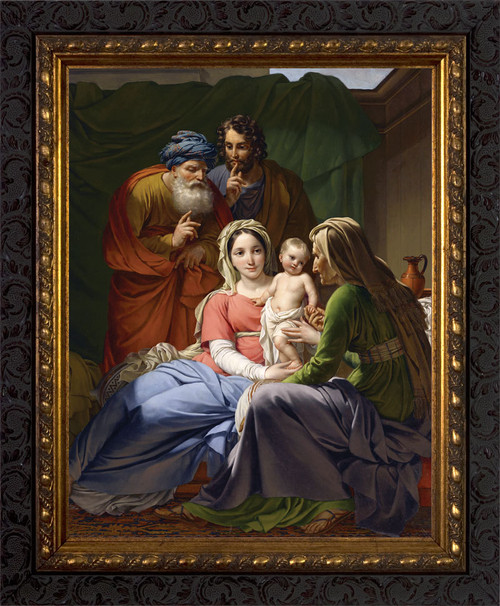Holy Family with Grandparents Joachim and Anne - Ornate Dark Framed Canvas