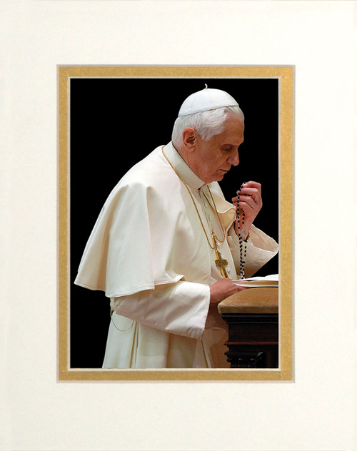 Pope Benedict Praying Rosary Matted - No Frame Image