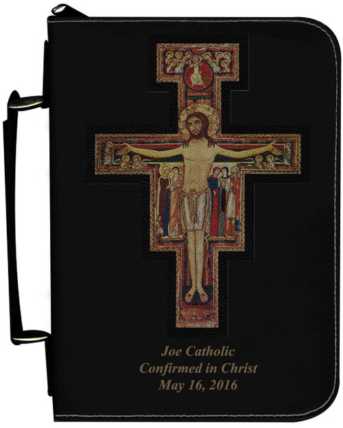 Personalized Bible Cover with San Damiano Cross Graphic - Black