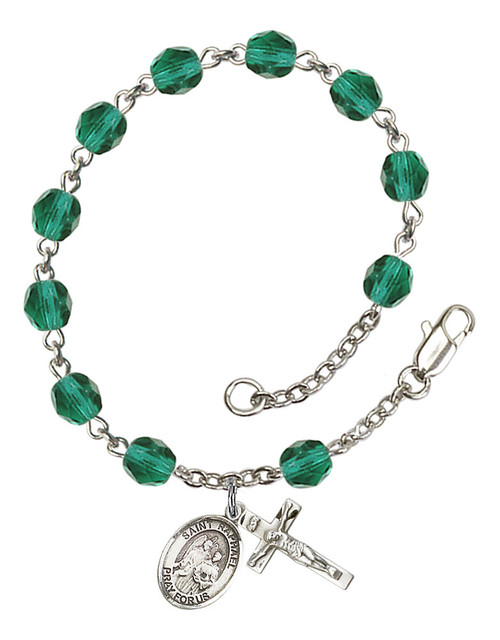 Hand Made Silver-Plated Rosary Bracelet with St. Raphael Medal