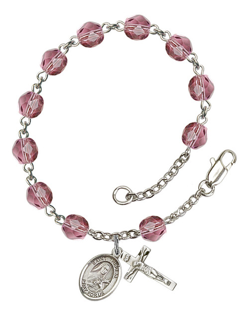 Hand Made Silver-Plated Rosary Bracelet with St. Therese of Lisieux Medal